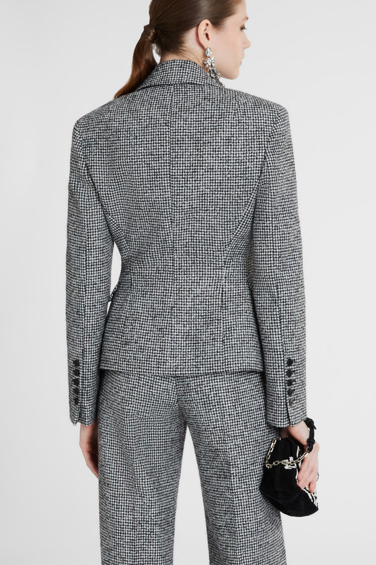 Veste à un bouton en jacquard pied-de-poule en mélange de laine