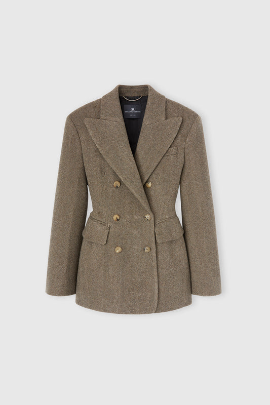 Sculptural double-breasted jacket in wool, silk and cashmere