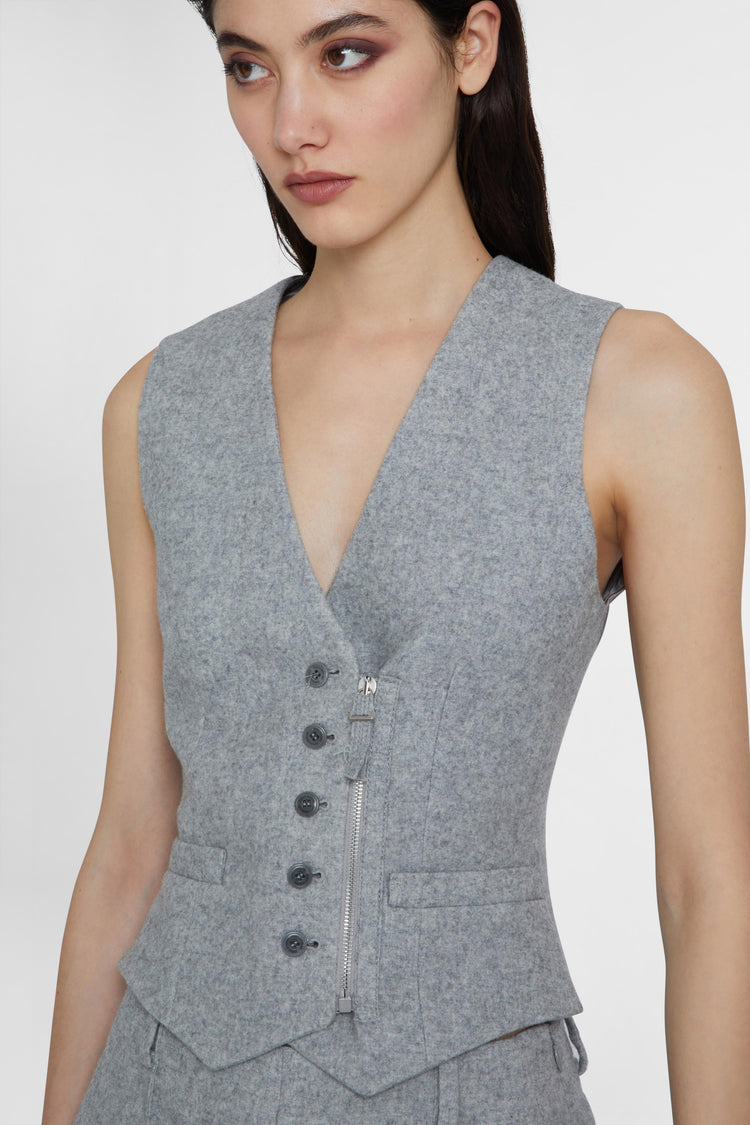 Wool blend vest with asymmetric zip