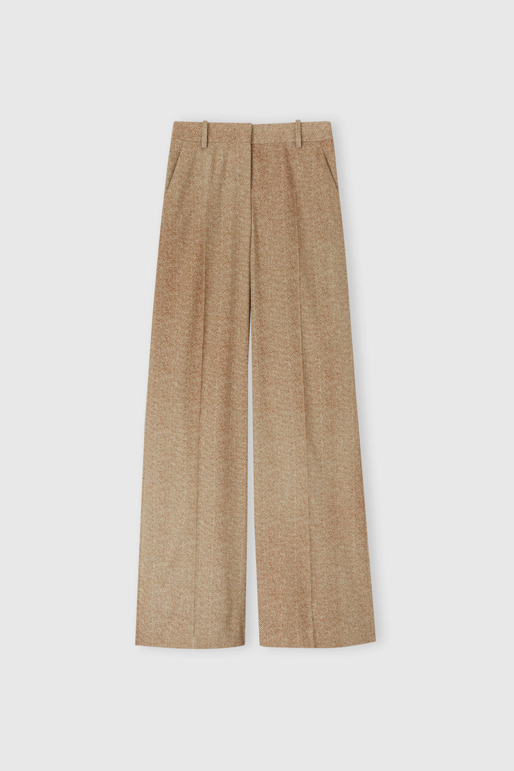 Viscose palazzo trousers with herringbone pattern in shades of brown