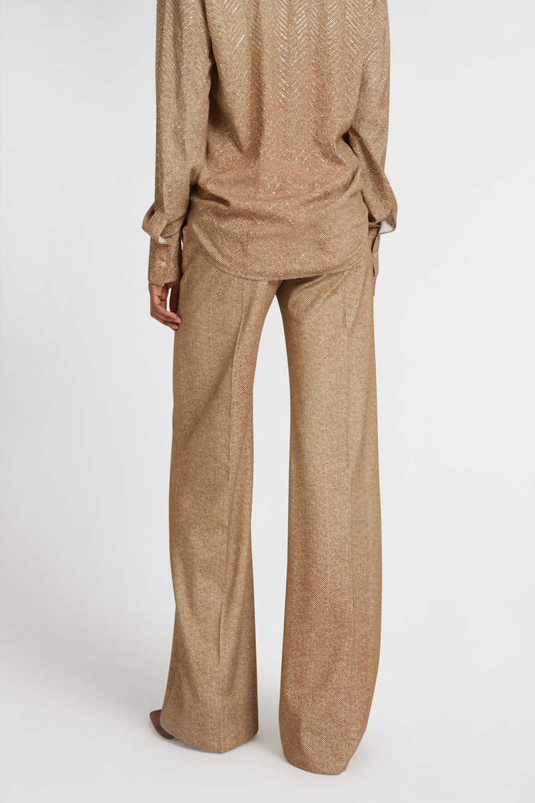 Viscose palazzo trousers with herringbone pattern in shades of brown
