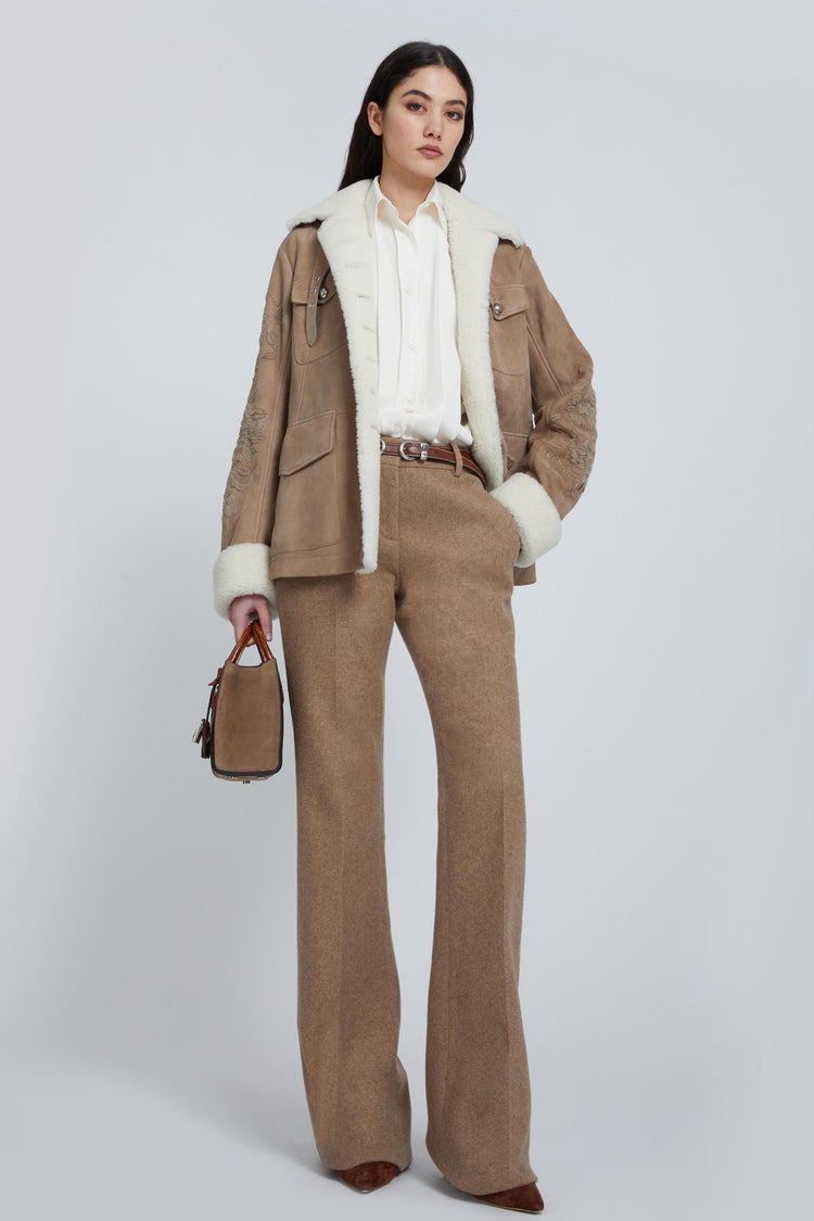 Wool blend bootcut trousers