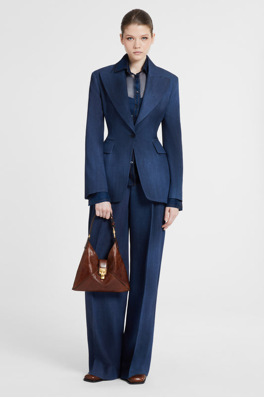 Palazzo trousers in denim-print marocain