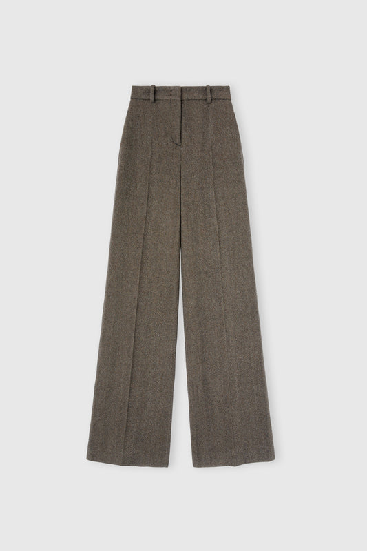 Palazzo trousers in wool, silk and cashmere with herringbone pattern