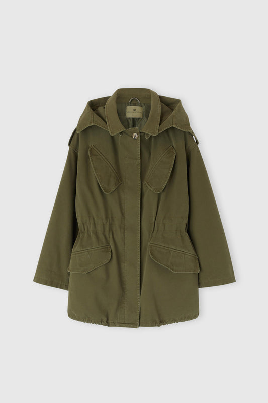 Parka in canvas con cappuccio e manica svasata