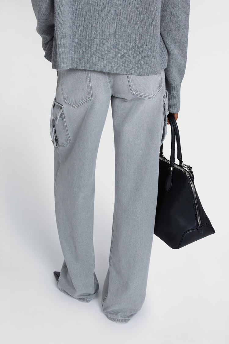 Low-rise cargo palazzo jeans in grey