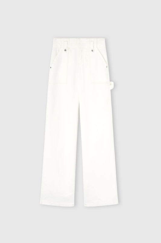 Denim trousers with patch pockets and contrast stitching