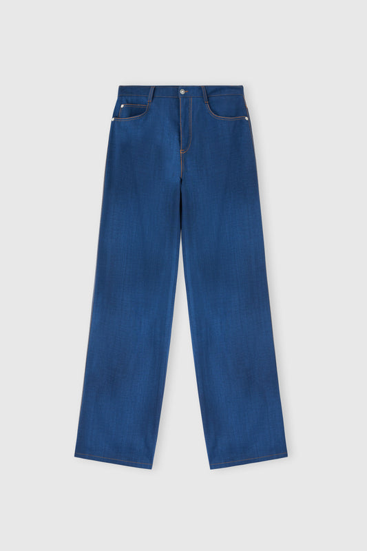 Palazzo trousers in dark denim-print marocain