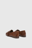 Vintage brown nappa College loafer with brogue fringes and strap