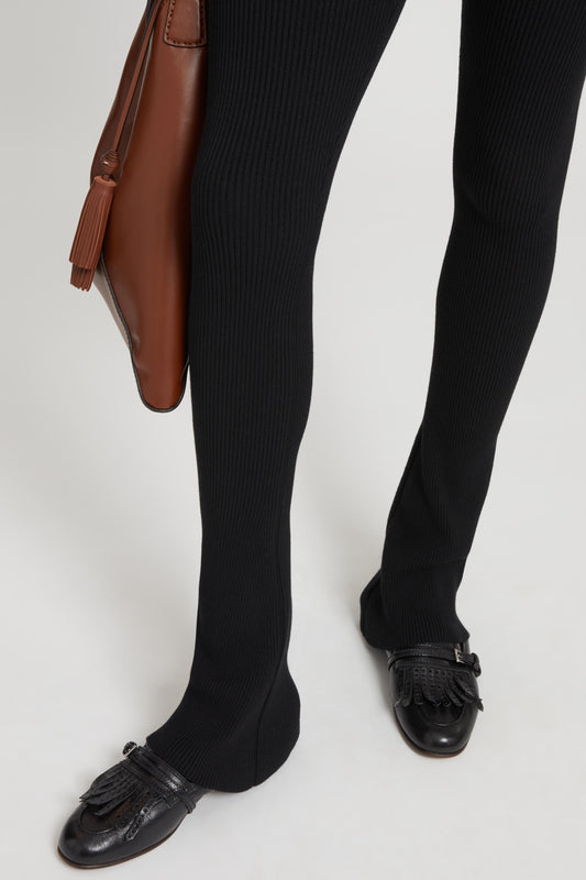 Vintage black nappa moccasin with brogue fringes and strap