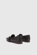 Vintage black nappa College moccasin with brogue fringes and strap