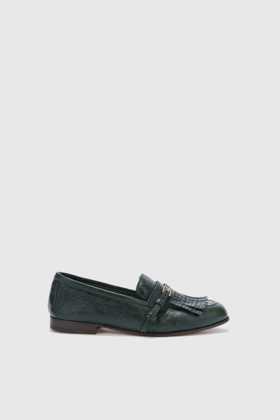 Vintage forest green nappa College loafer with brogue