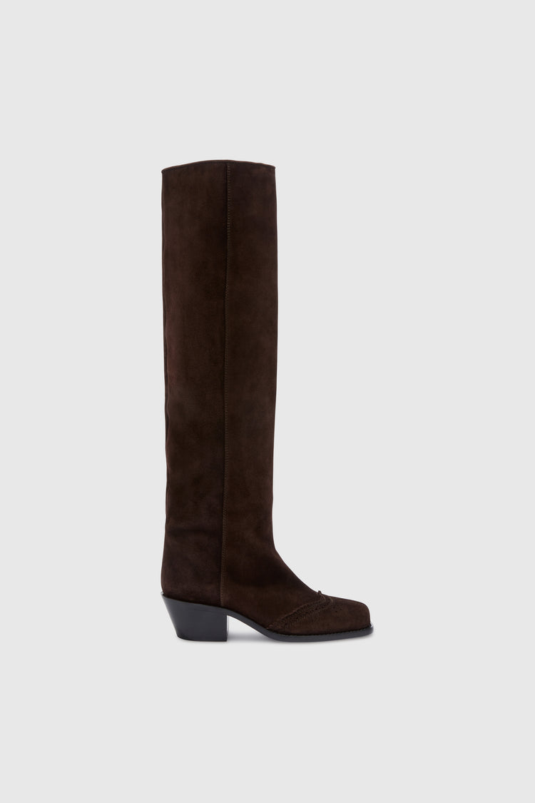 Stretch calfskin boot with brogue detail
