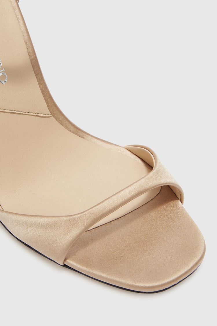Nude satin sandal with ankle strap