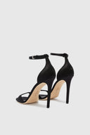 Black satin sandal with ankle strap