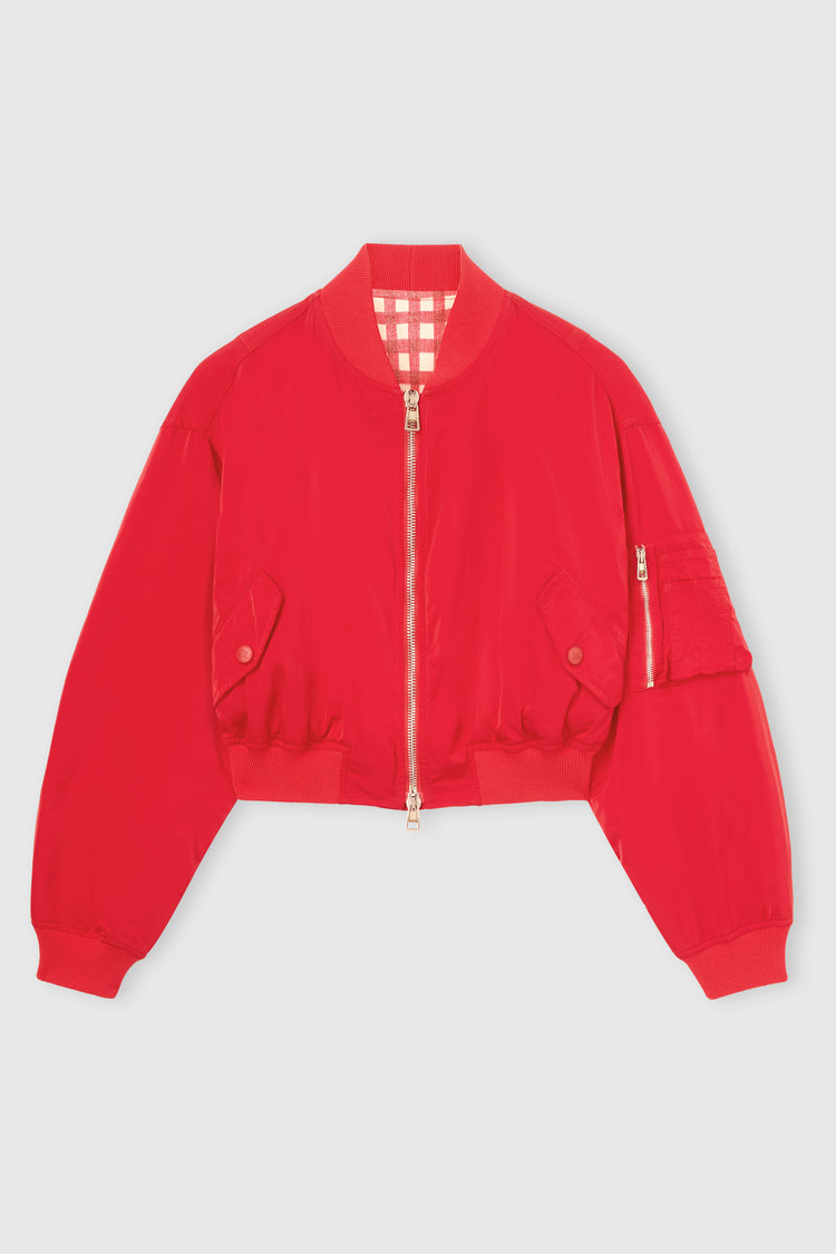 Technical fabric bomber with vichy interior