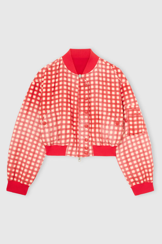 Technical fabric bomber with vichy interior