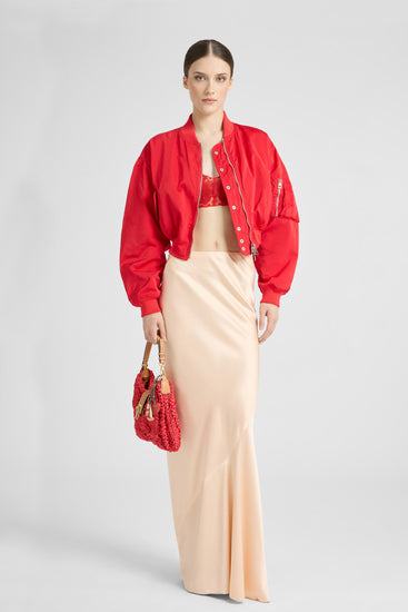 Technical fabric bomber with vichy interior