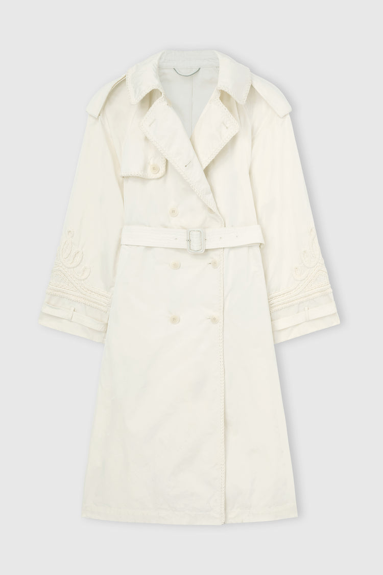 Double-breasted technical trench with hand-finished detailing