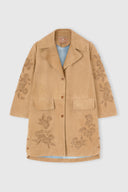 Suede caban with marocain interior and floral hand embroidery