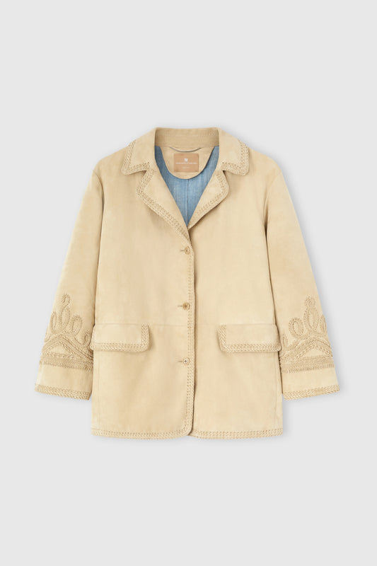 Suede jacket with hand-made embroidery
