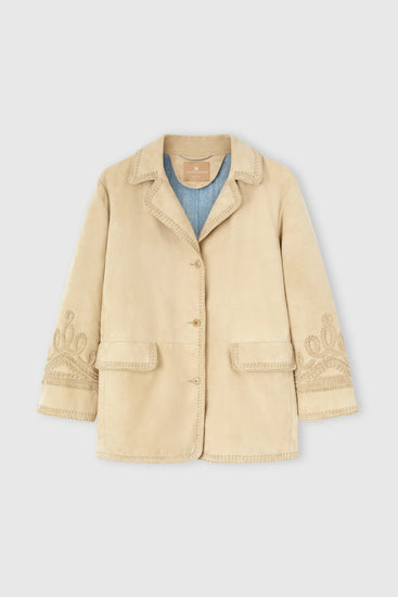Suede jacket with hand-made embroidery