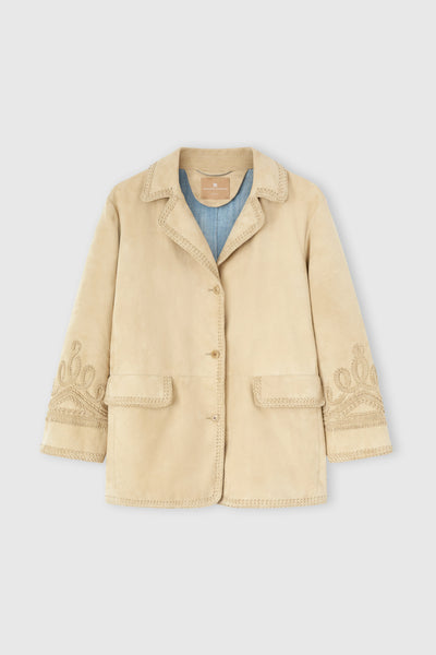 Suede jacket with hand-made embroidery