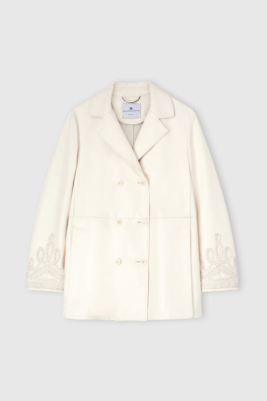 Double-Breasted Nappa Leather Jacket with Handcrafted Embroidery