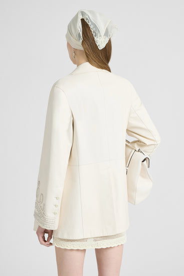Double-Breasted Nappa Leather Jacket with Handcrafted Embroidery
