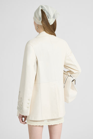 Giacca doppiopetto in nappa con ricami a mano