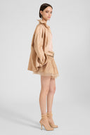 Giacca-camicia in pelle plissé