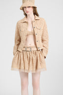 Bustier jacket in rebrodé lace with nappa trim