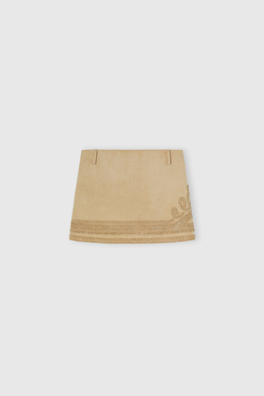 Suede Mini Skirt with Handcrafted Embroidery