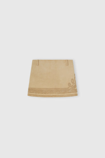 Suede Mini Skirt with Handcrafted Embroidery