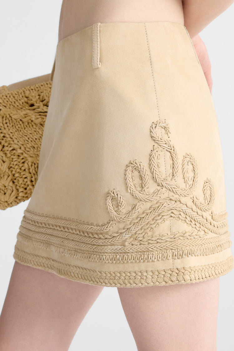 Suede Mini Skirt with Handcrafted Embroidery