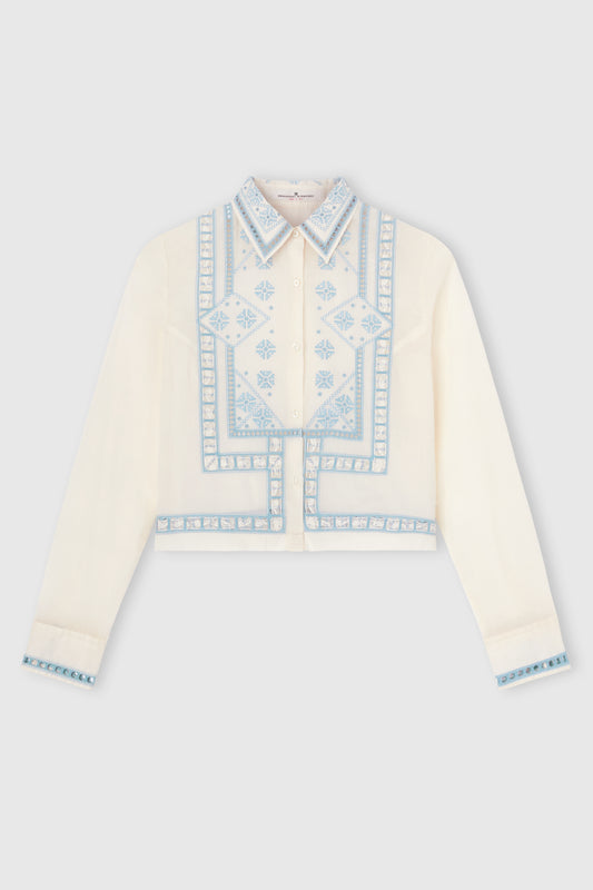 Camicia boxy in mussola di cotone con ricamo a mano