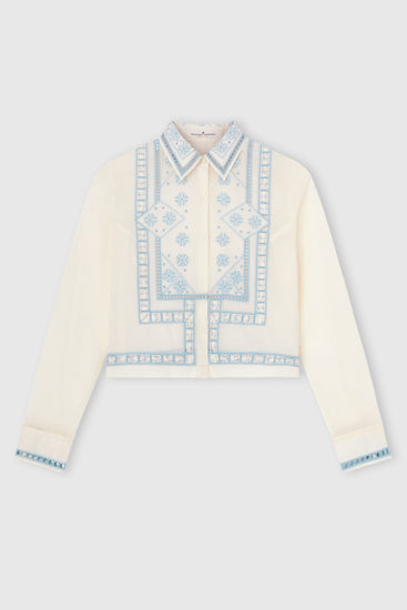 Camicia boxy in mussola di cotone con ricamo a mano