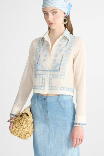 Boxy Cotton Muslin Shirt with Handcrafted Embroidery