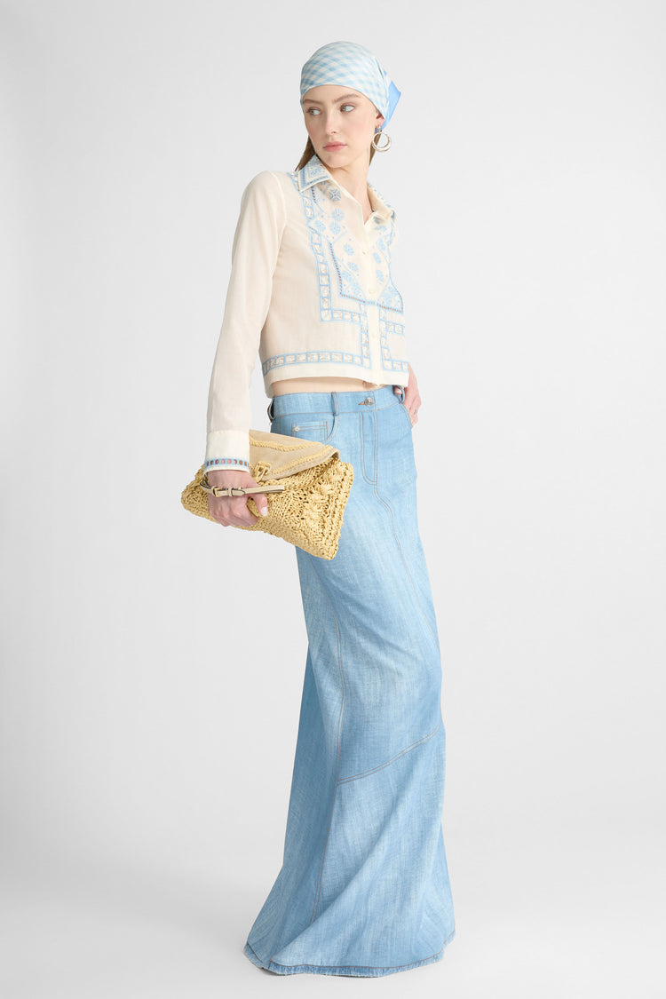 Boxy Cotton Muslin Shirt with Handcrafted Embroidery