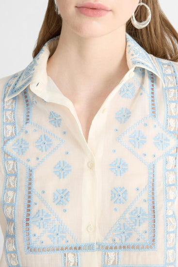Boxy Cotton Muslin Shirt with Handcrafted Embroidery