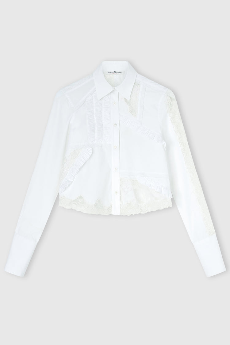 Cotton Poplin Shirt with Patchwork Details and Valencienne Lace