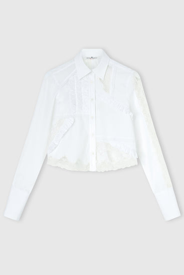 Cotton Poplin Shirt with Patchwork Details and Valencienne Lace