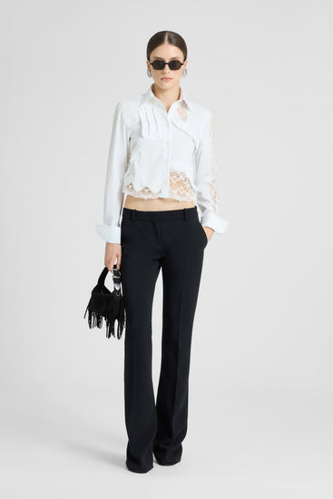 Cotton Poplin Shirt with Patchwork Details and Valencienne Lace