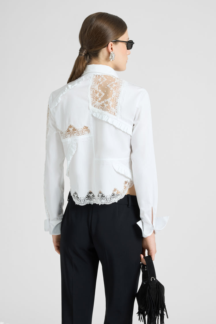 Cotton Poplin Shirt with Patchwork Details and Valencienne Lace