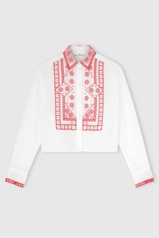 Camicia in mussola di cotone con ricamo Manjaro