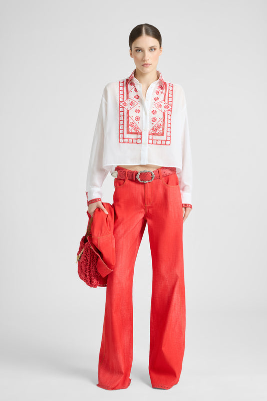 Cotton Muslin Shirt with Manjaro Embroidery