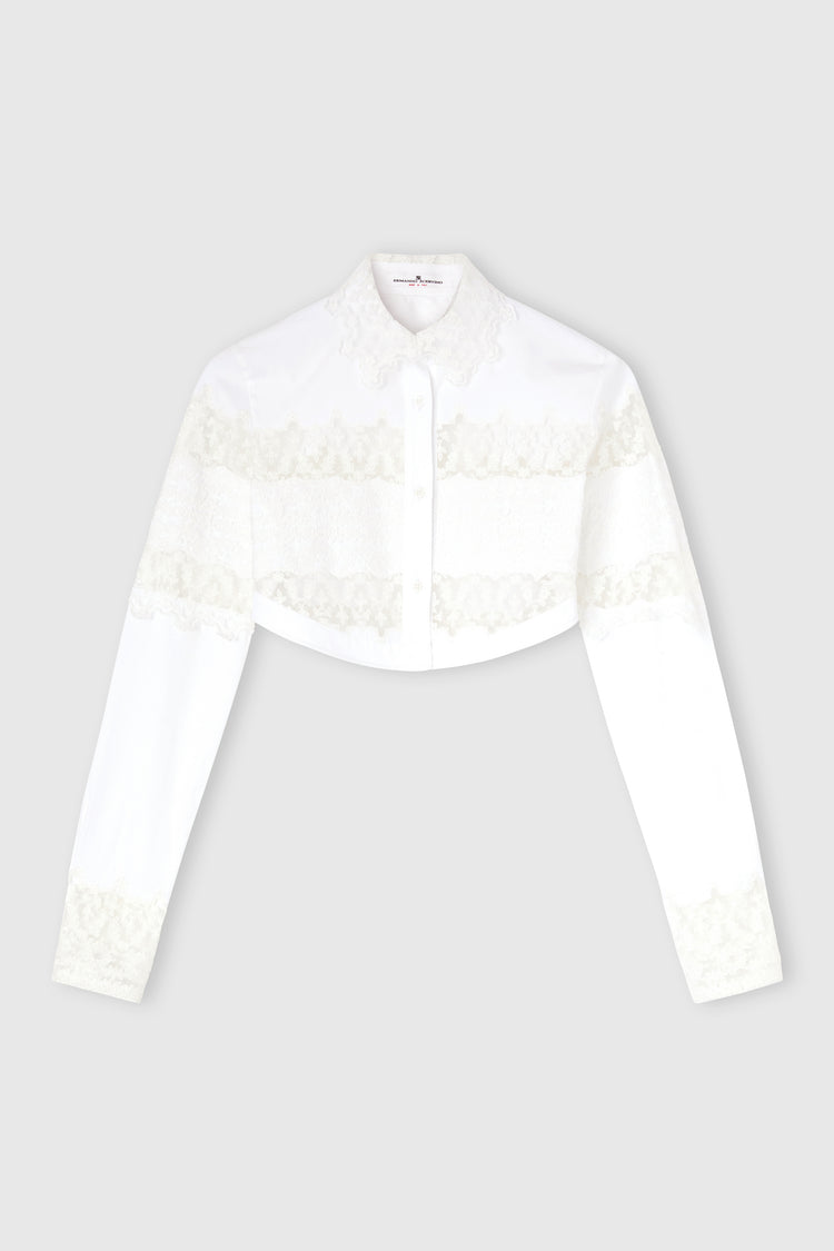 Cropped Cotton Poplin Shirt with Valencienne Lace