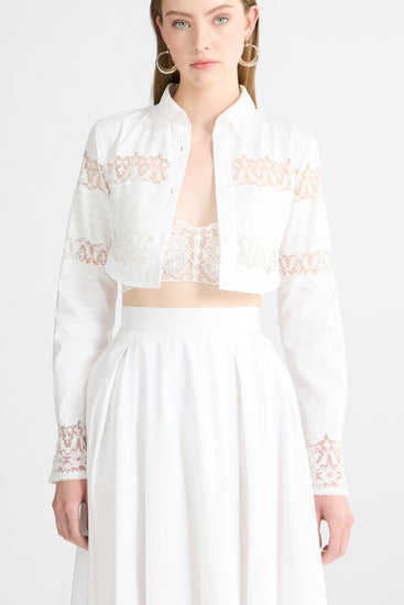 Cropped Cotton Poplin Shirt with Valencienne Lace