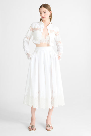 Cropped Cotton Poplin Shirt with Valencienne Lace