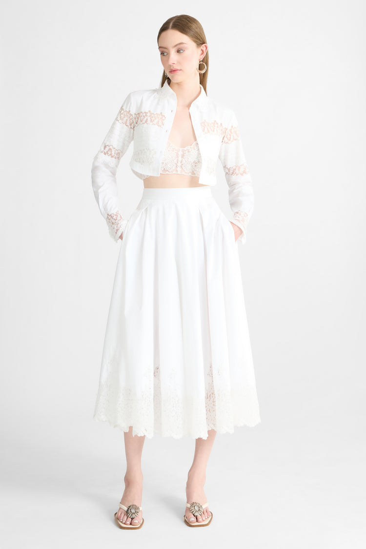 Cropped Cotton Poplin Shirt with Valencienne Lace